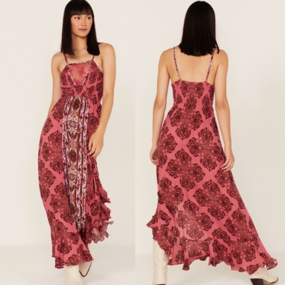 Free People That Moment Floral Maxi Dress Berry Pink Boho Festival XS NWT